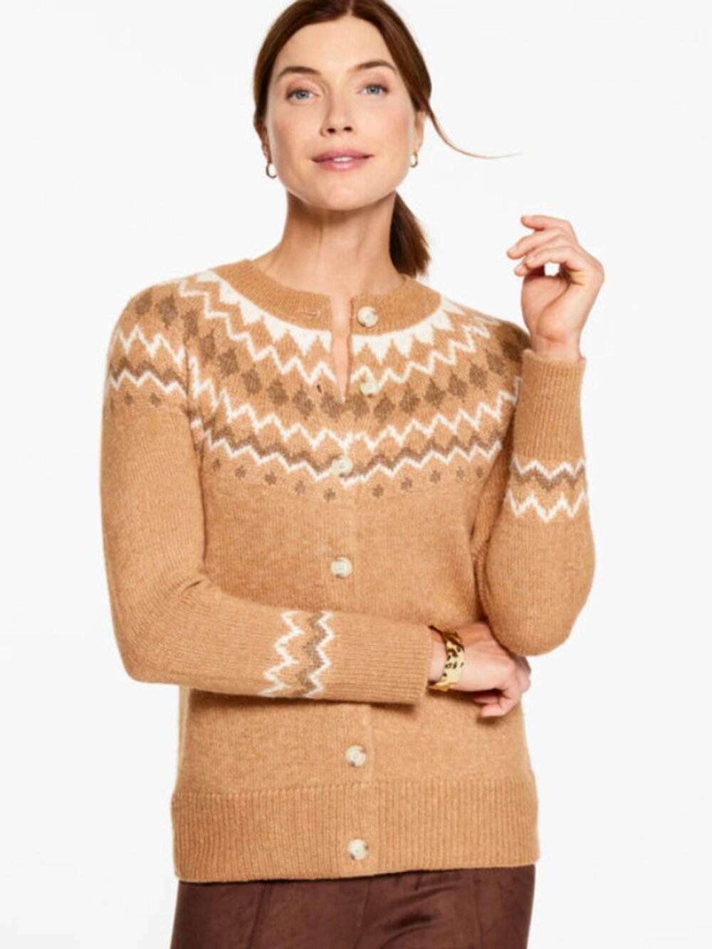 Talbots Fair Isle Yoke Button Front Cardigan - Petite Small (New Without Tags)